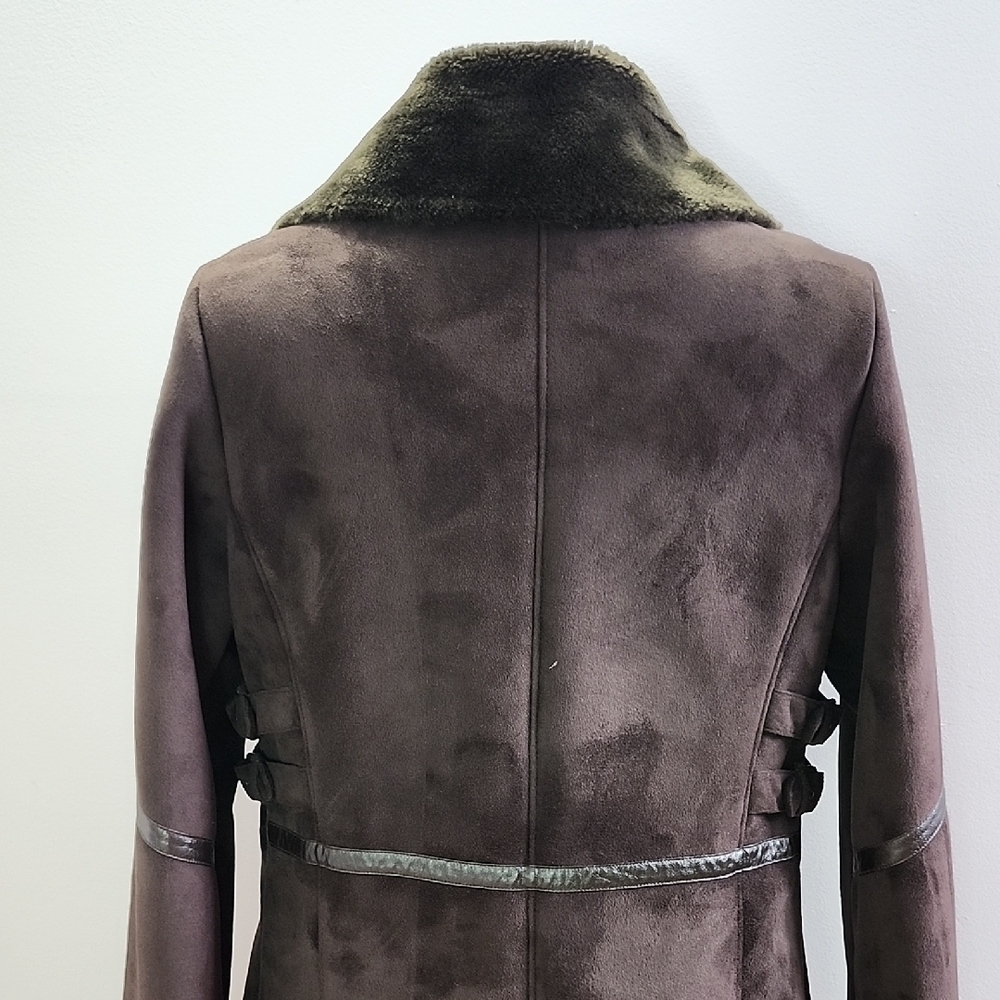 VINTAGE BALMAIN brown faux suede faux leather long coat - Picture 11 of 15